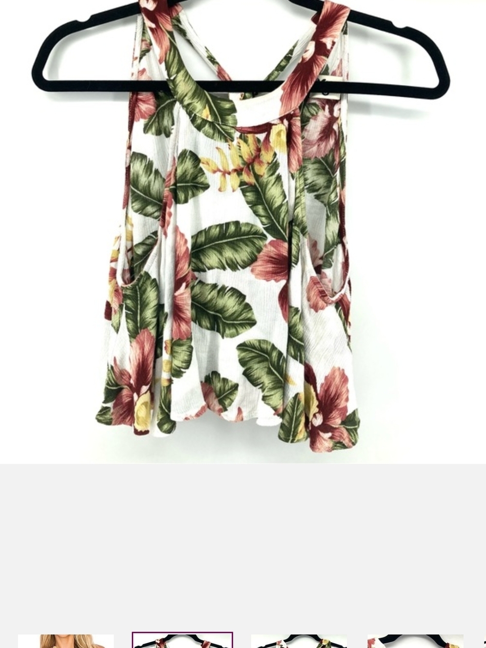 Show Me Your MuMu White Halter Crop Top with Pink & Green Tropical Print - Picture 4 of 5